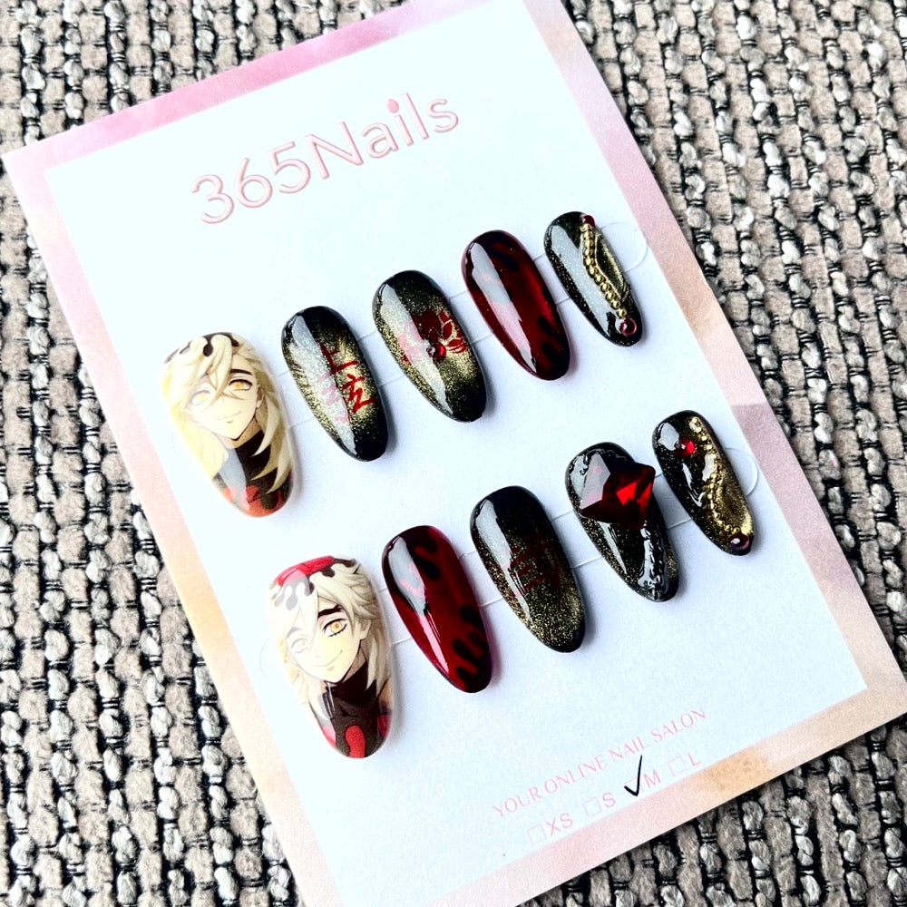 365nails: "Demon Slayer Douma" – Handmade short Almond Press-On Nails
