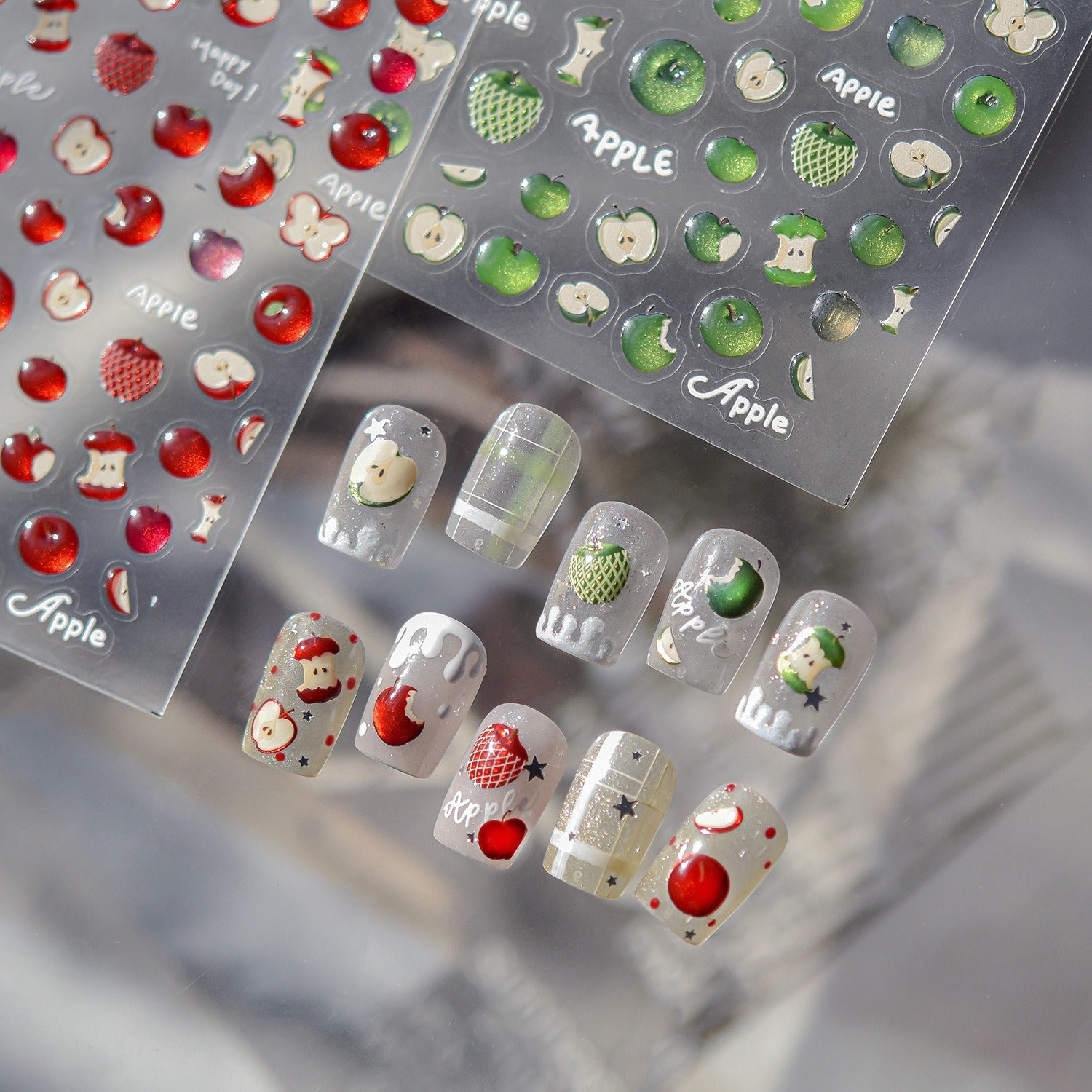 Red & Green Apple Nail Stickers – Fruit Embossed Collection