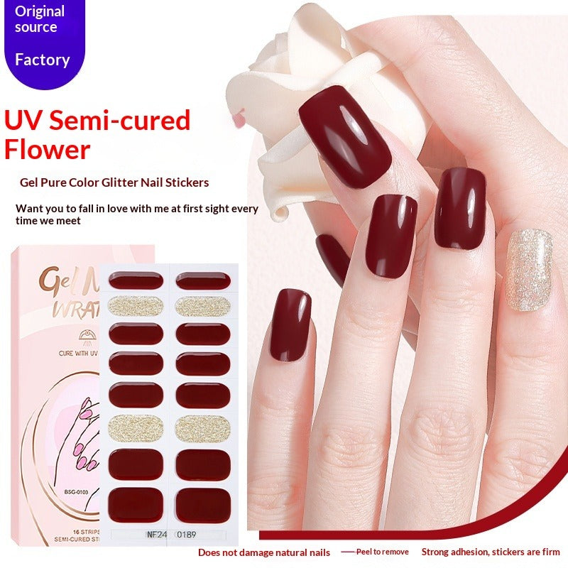 Semi-Cured Gel Nail Strips Colorblock Glitter Shimmer Glossy Design (MOQ=3)