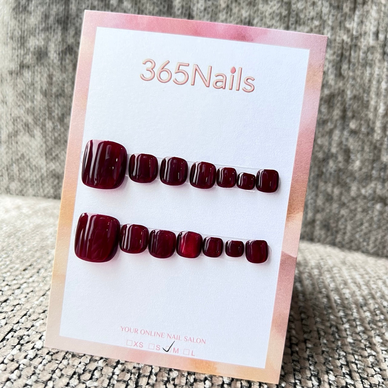 365nails: "rich wine red solid" – handmade press-on pedicure