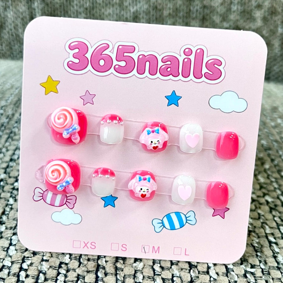 365nails: "Sweet Tooth" – 3D Character & Lollipop Handmade Short Square Nails