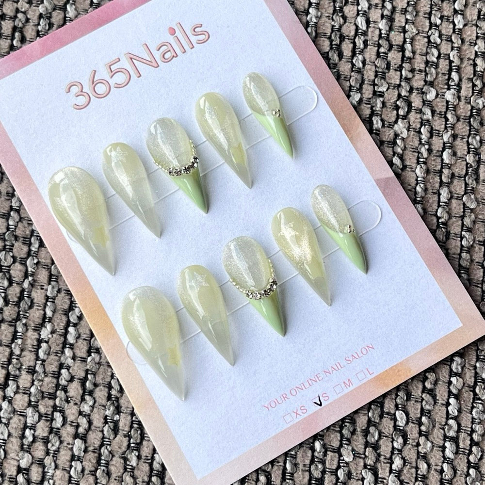 Light Green Jelly Glitter Almond Press-on Nails with Charms