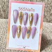 365nails: "Amethyst Regal" – Gemstone Accent Metallic Gold & Purple Handmade Stiletto Nails
