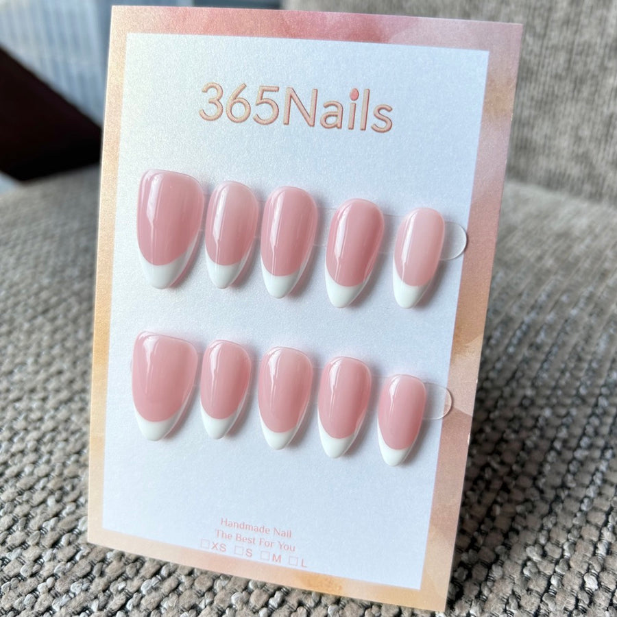 Handmade Classic Pink Base Pure White French Tip Press-On Nails (Solid Color/Custom/Bridal)