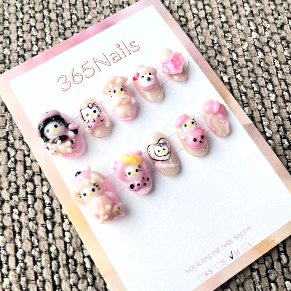 365nails: "Kitty's Daydream" – 3D Cartoon Character Short Square Nails