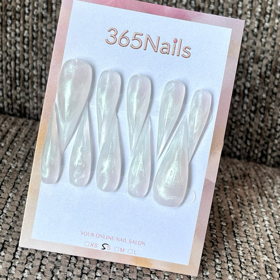 Pearl White Aurora Long Press-On Nails