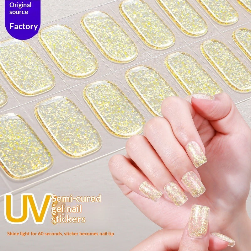 Semi-Cured Gel Nail Strips Brocade Sparkle Cloud Pattern Gold Glossy Set (MOQ=3)