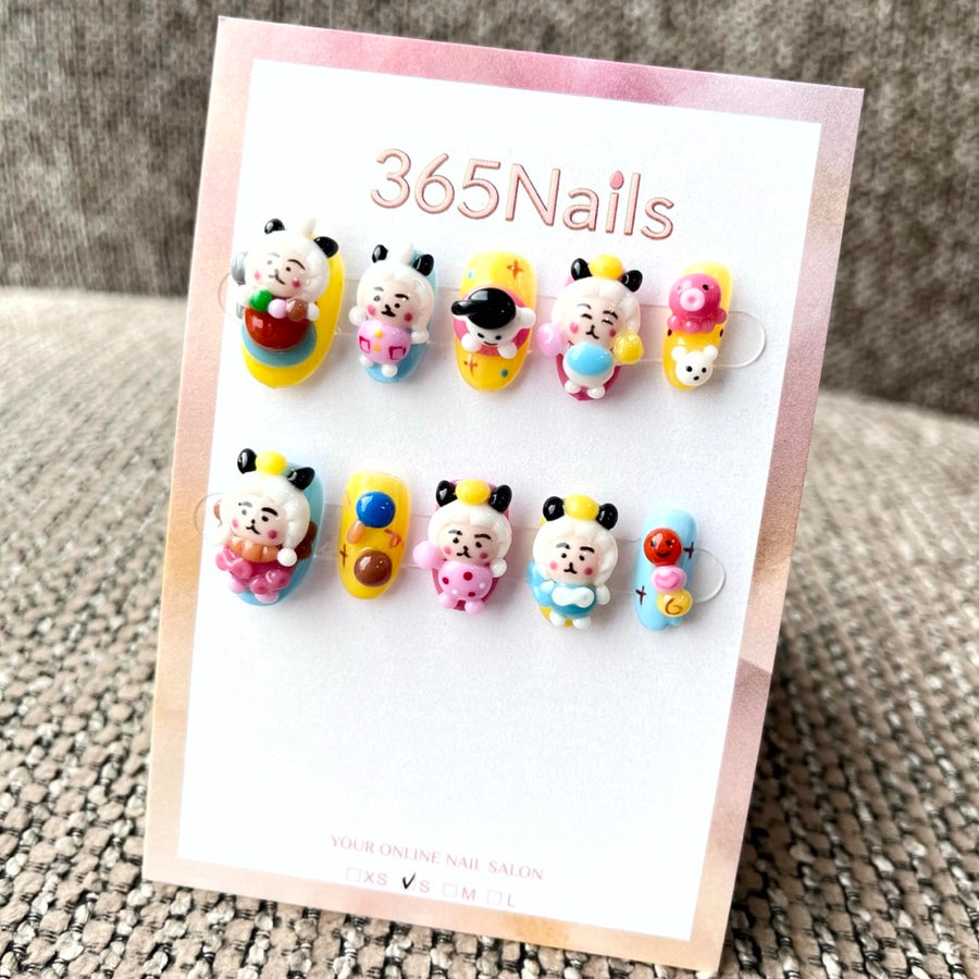 365nails: "Circus Pals" – 3D Cartoon Character Short Square Nails