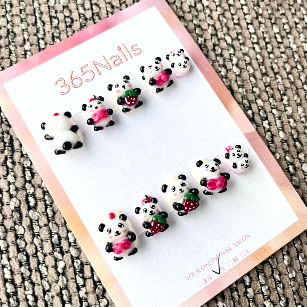 365nails: "Panda's Love Letter" – 3D Bear & Heart Handmade Short Square Nails