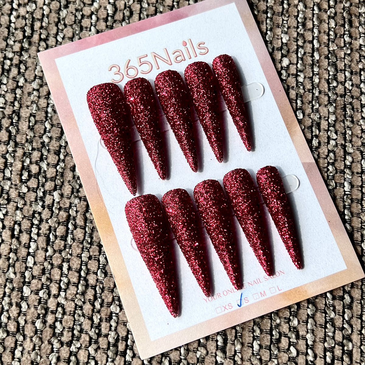 Scarlet Dust - Red Fine Glitter Stiletto Press-On Nails | Starry Glitter Series