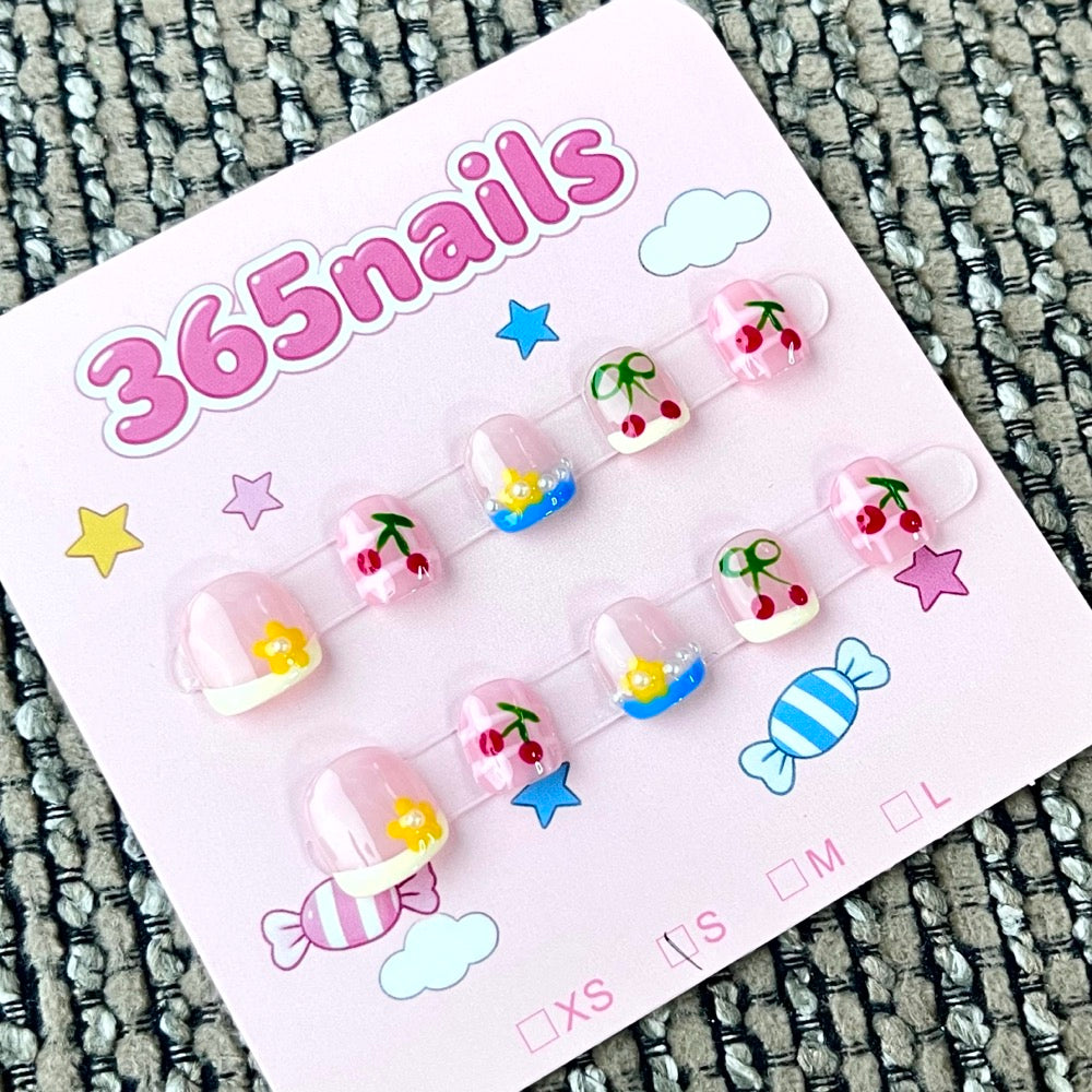 365nails: "Cherry Pudding Pop" – 3D Fruit & Pudding Handmade Short Square Nails