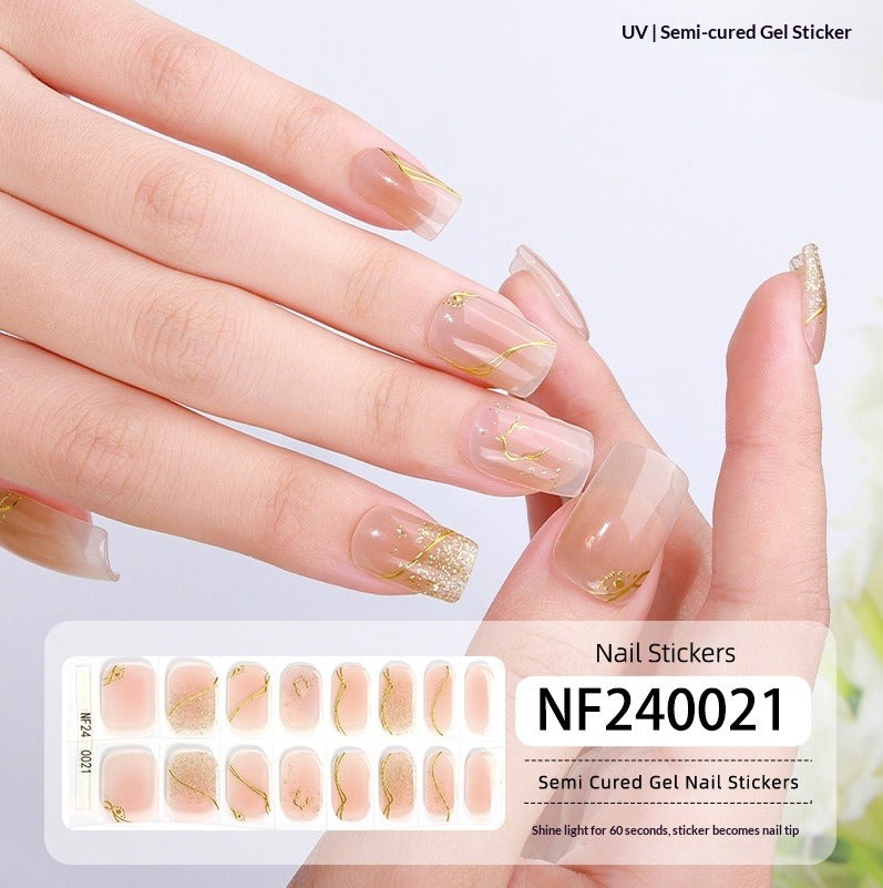 Semi-Cured Gel Nail Strips 3D Foil Gold Iridescent Glossy Set (MOQ=3)