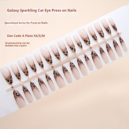 Nail Tips  prefabricated nail champagne French cat eye leopard print fashionable sweet and cool white  removable nail art pieces 30 pieces｜365nails