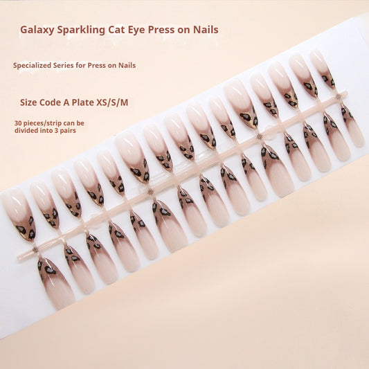 Nail Tips  prefabricated nail champagne French cat eye leopard print fashionable sweet and cool white  removable nail art pieces 30 pieces｜365nails