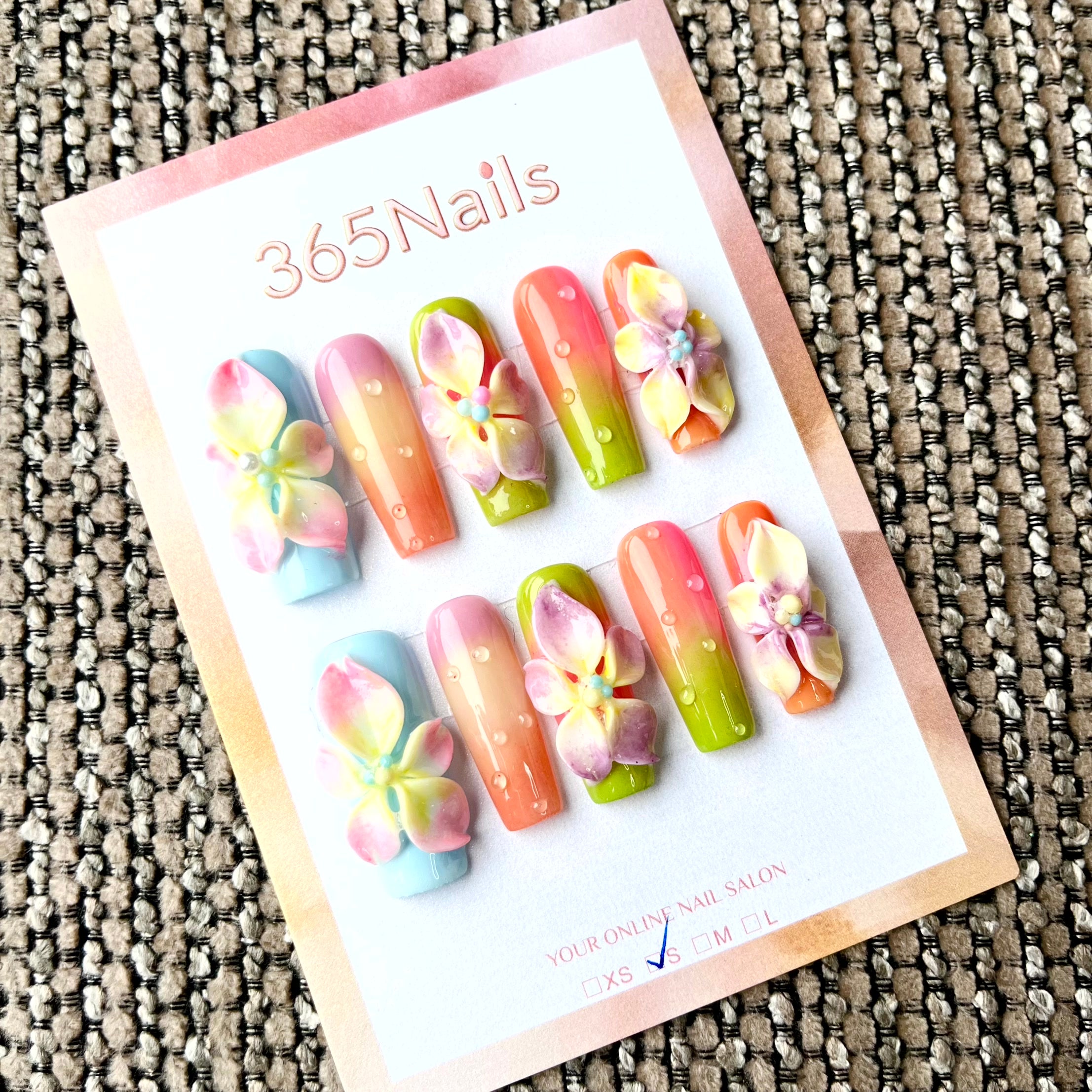 Summer Bloom: "Rainbow Orchid" – Long Coffin Press-on Nails