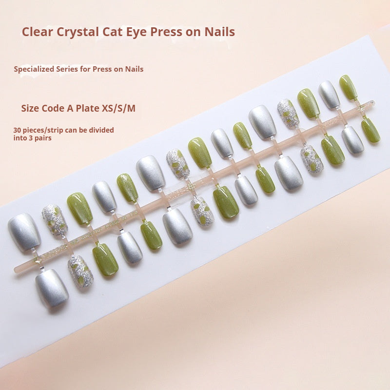 Nail Tips  prefabricated nail clear green fragments fine flash quicksand cat eye fashion white  nail patch 3｜365nails