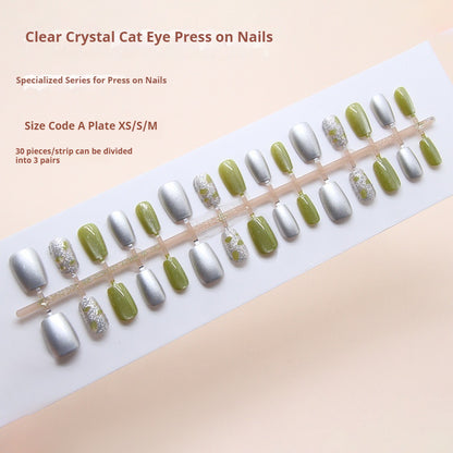 Nail Tips  prefabricated nail clear green fragments fine flash quicksand cat eye fashion white  nail patch 3｜365nails