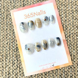 365nails: "Porcelain Ink" – Blue Watercolor Bloom & 3D Gold Handmade Oval Nails