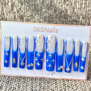 365nails: "Blue Angel Chain Long" – Handmade Long Trapezoid Press-On Nails