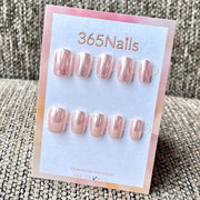 365nails : "Chrome rose miroir nude" – Ongles carrés mi-longs métalliques miroir faits main