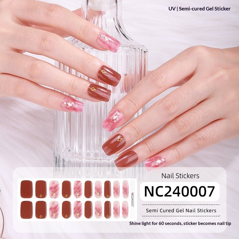 Semi-Cured Gel Nail Strips 3D Foil Gold Pink Gradient Glossy Set (MOQ=3)