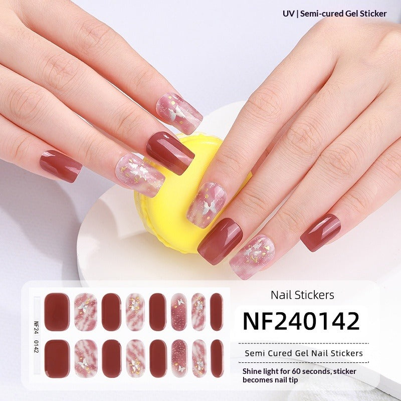 Semi-Cured Gel Nail Strips Summer Floral 3D Foil Pink Glossy Set (MOQ=3)