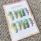 Sweet & Dopamine: "Cloudy Mint Garden" – Pink & Mint Sugar Gradient, 3D Clouds, Tulip & Aurora Moon Press-on Nails