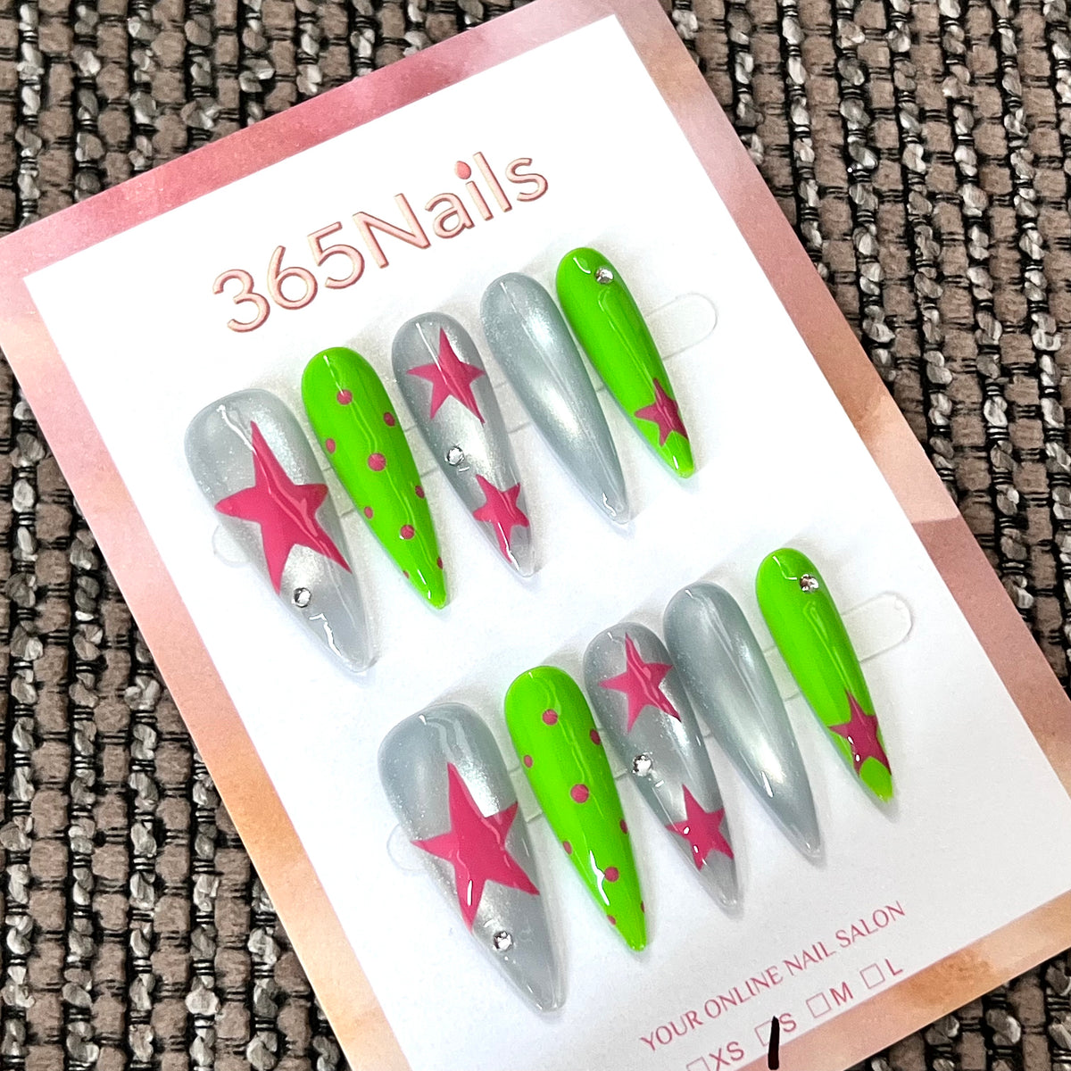 Cherry Lime Star - Green Red Graphic Press-On Nails