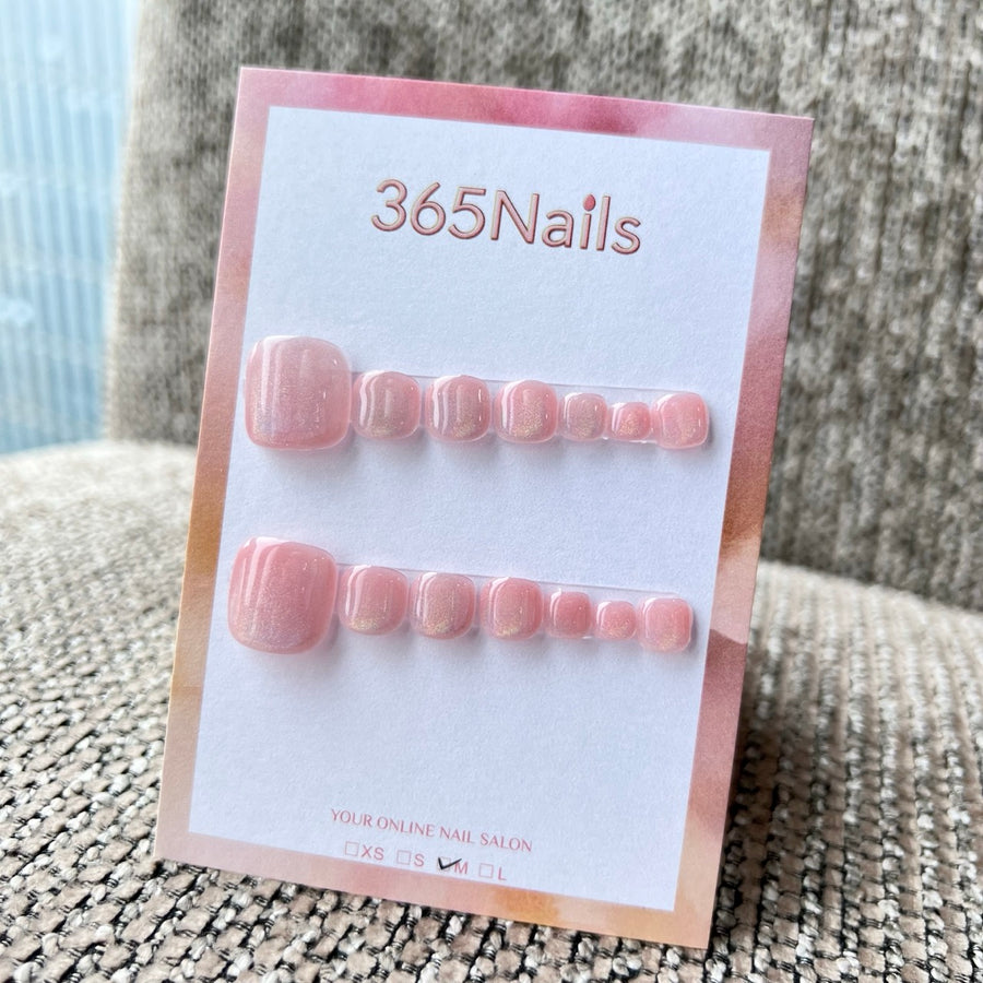 365nails: "cherry blossom pink cat-eye" – handmade press-on pedicure