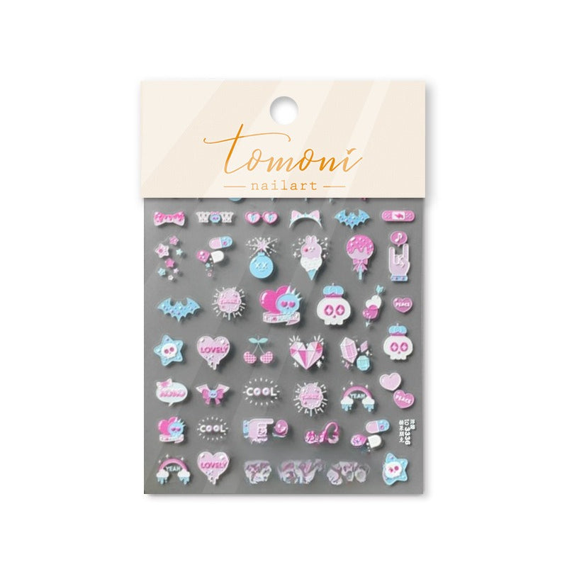 Pastel Goth Nail Stickers – 5D Embossed Y2K & Sweet Gothic Set