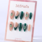 Dark green shimmering French Christmas tree medium almond press on nails