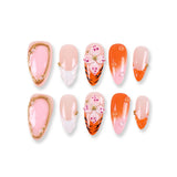 365Nails Nude-Pink French with Orange Ombre, Tiger-Print Buds, and Gold Bead Accents Press-On Nails