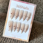 Pearl Speckle - Ivory Dot Pointed Press-On Nails