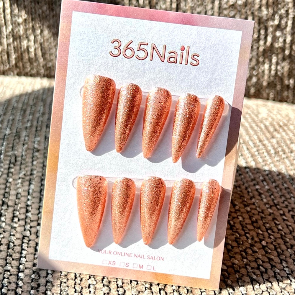 "Radiant Rose Gold" - Glitter Handmade Nails (3 Shapes Available)