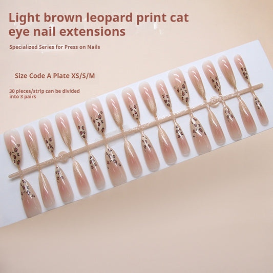 Pontas de unha pré-fabricadas, areia movediça, olho de gato, estampa de leopardo, blush, temperamento, moda, versátil, remendo de unha ｜365nails