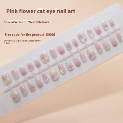 Nail Tips  prefabricated nail, press on nails, sweet flower removable, light-chasing cat eye nail piece, short T nail art diamond｜365nails