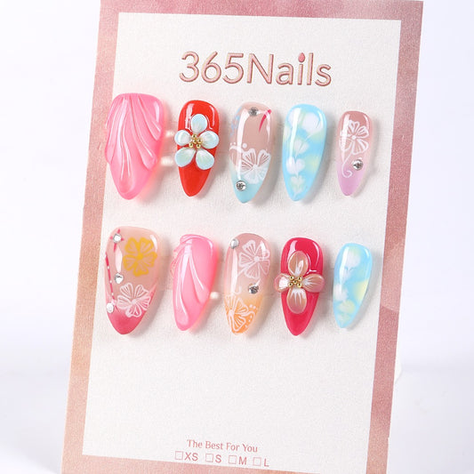 365Nails Candy Jelly Gradient Blossoms with 3D Flowers Press-On Nails