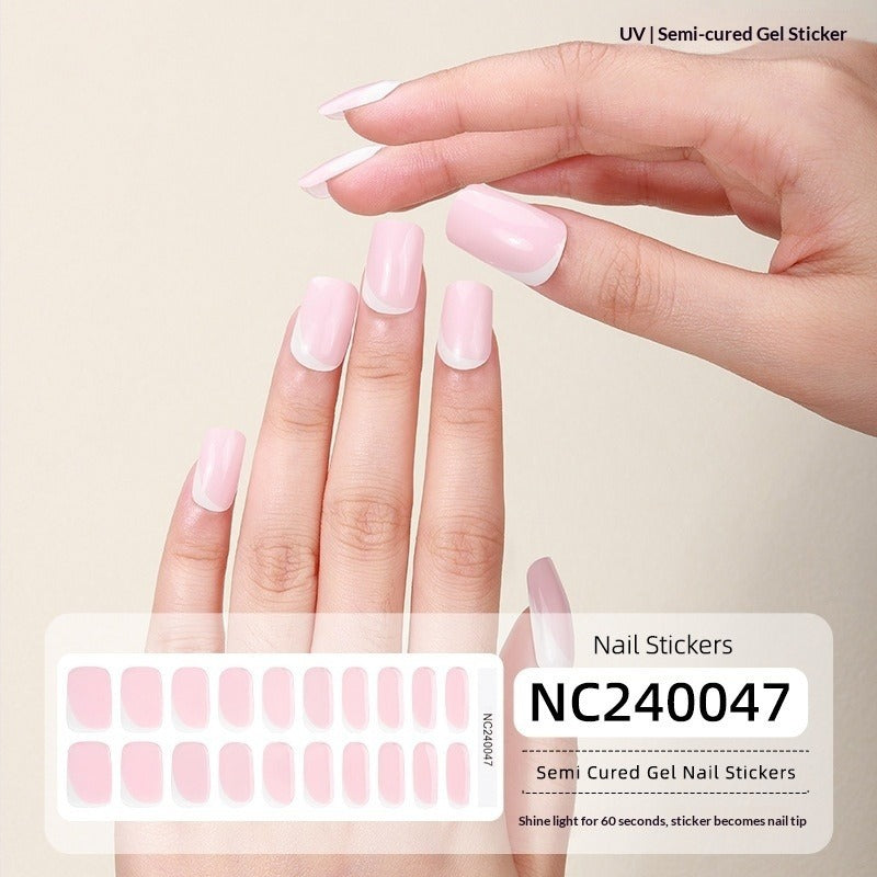 Semi-Cured Gel Nail Strips Sparkle Cat Eye Pearl Glossy Design (MOQ=3)