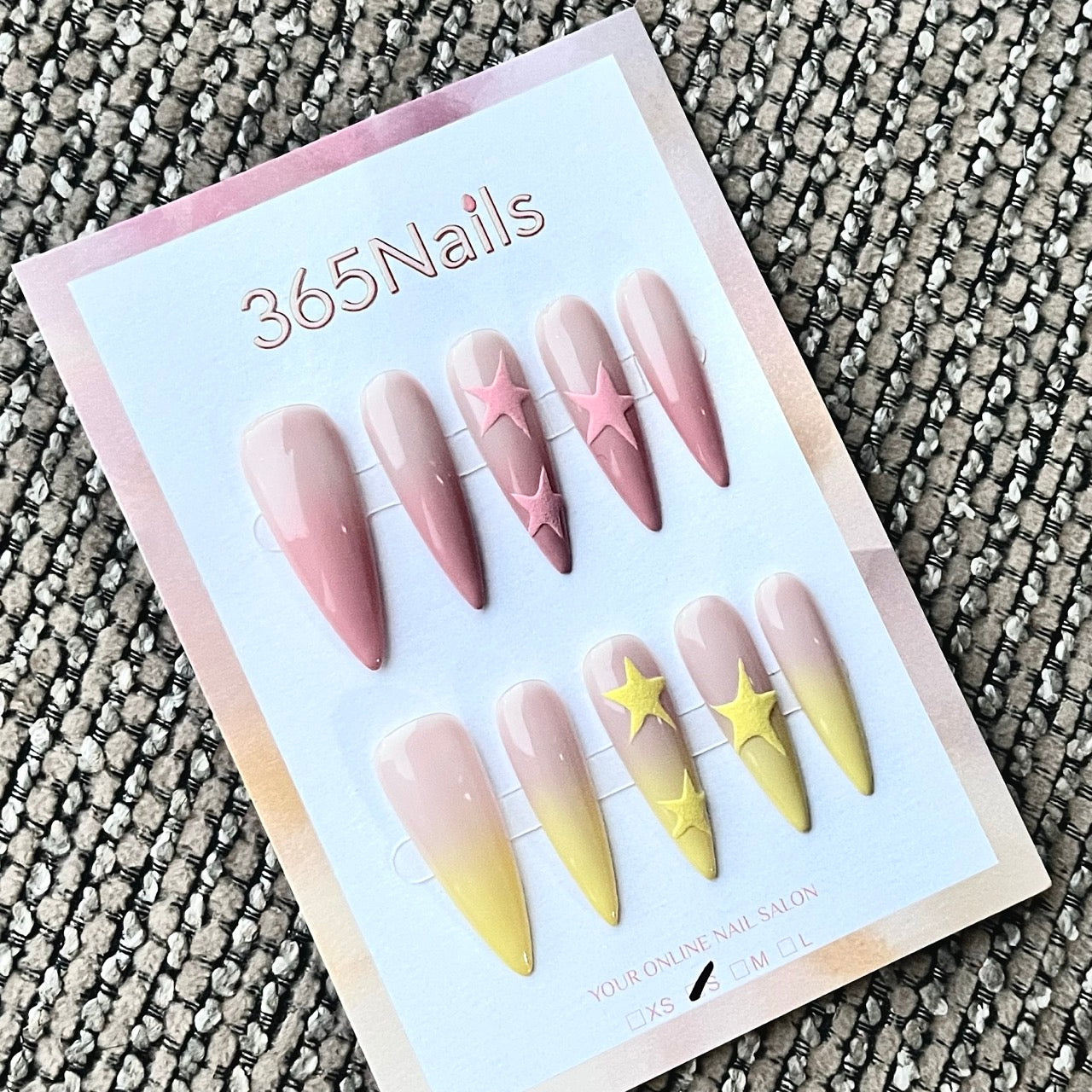 Pink & Yellow Ombre Star Charm Almond Press-On Nails