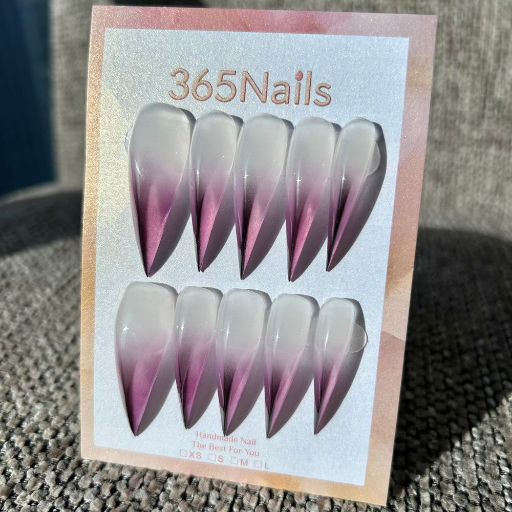 Rose Veil Dragon Claw Stiletto Sheer Milky to Metallic Purple Gradient Handmade Dragon Nail