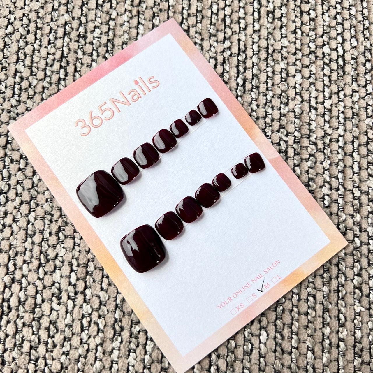 365nails: "deep wine red solid" – handmade press-on pedicure