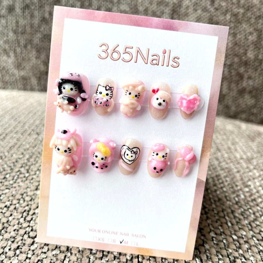365nails: "Kitty's Daydream" – 3D Cartoon Character Short Square Nails