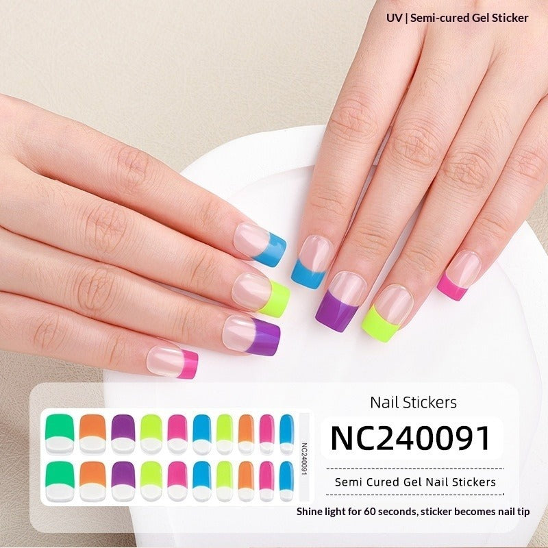 Semi-Cured Gel Nail Strips Sparkle Cat Eye Pearl Glossy Design (MOQ=3)