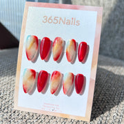 Ethereal Ink: "Cinnabar Ink" – Wine Red & Milky Marble with Cyan Tint & Gold Shimmer Almond Nails