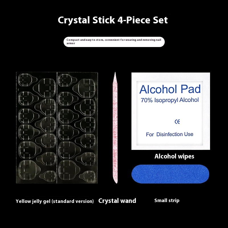 Press on nails accessories package: glue, rubbing strips, crystal rods, cleaning cotton, jelly glue
