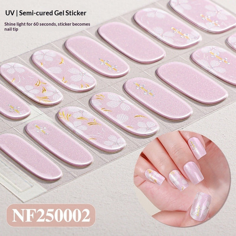 Semi-Cured Gel Nail Strips Summer Floral 3D Foil Pink Glossy Set (MOQ=3)