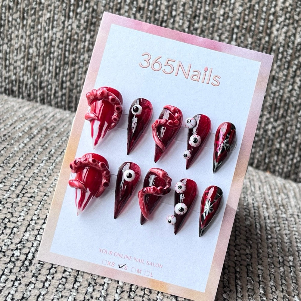 Gothic Horror 3D Eyeball & Tentacle Stiletto Press-On Nails