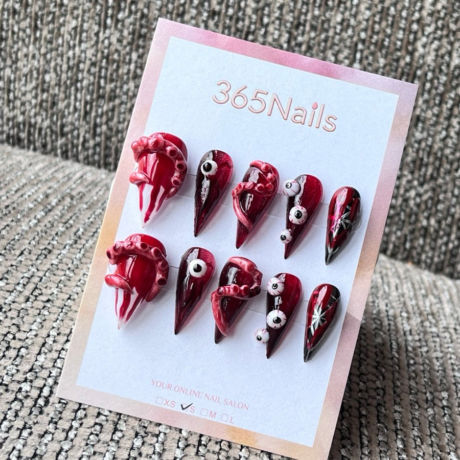 Gothic Horror 3D Eyeball & Tentacle Stiletto Press-On Nails
