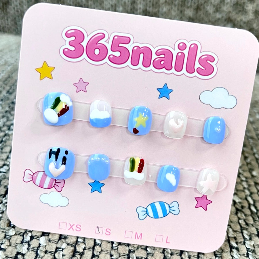 365nails: "Blue Candy Cloud" – 3D 큐트 수제 숏 스퀘어형 네일