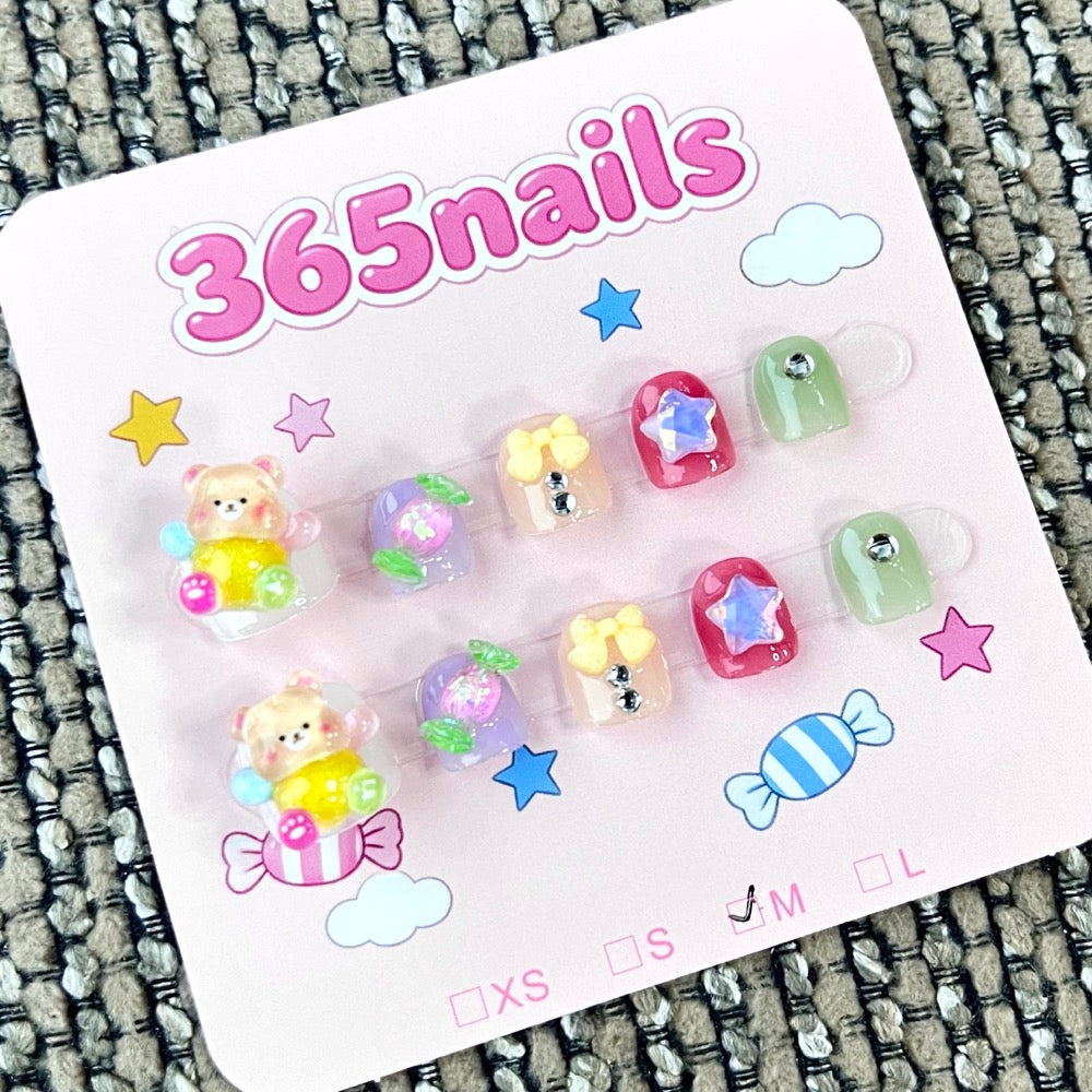 365nails: "Pastel Playground" – 3D Character Handmade Short Nails